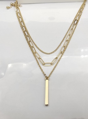 金色简约项链锁骨链三条装 时尚百搭个性短款可叠加学生女气质A50
