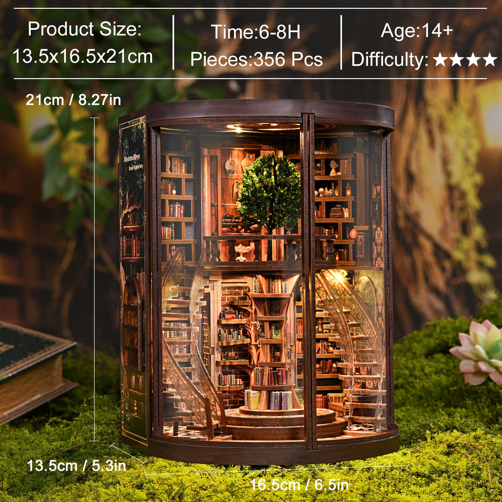 跨境新品智慧年轮书立diy小屋3d立体手工拼装书立木制拼装DIY书屋