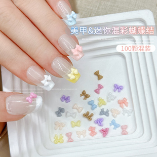 迷你蝴蝶结美甲饰品新款糖果色多巴胺树脂飘带领结混色钻网红爆款