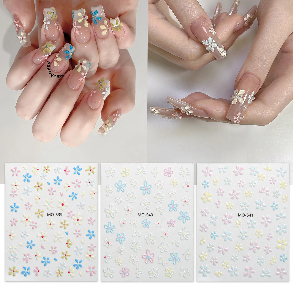 ins风立体小花美甲贴纸