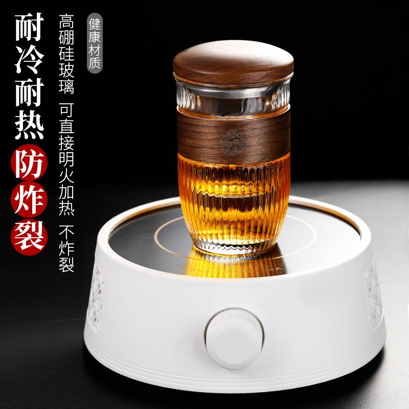日式锤纹泡茶杯茶水分离耐热玻璃三件杯带过滤随身喝茶杯子茶道杯