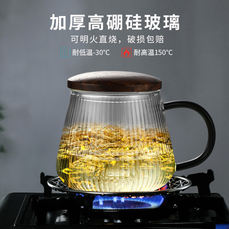 玻璃杯带盖勺把手耐高温燕麦牛奶早餐杯子家用大容量耐.热水杯茶