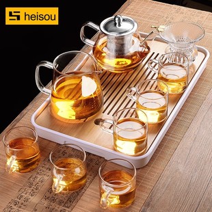 茶壶泡茶家用透明玻璃办公室功夫茶杯茶台简约客厅小茶盘茶具套装