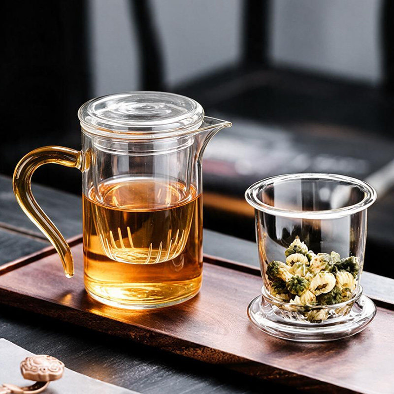 耐高温玻璃公道杯一体茶壶
