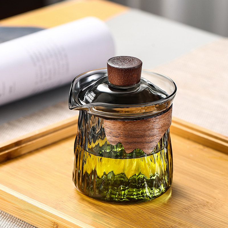 防烫玻璃盖碗个人专用茶具绿茶泡茶器过滤手抓壶三才茶碗茶杯套装