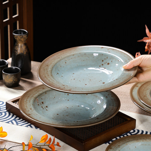 密胺餐具日式宽边深圆盘子商用酒店饭店餐饮专用菜盘仿瓷草帽盘