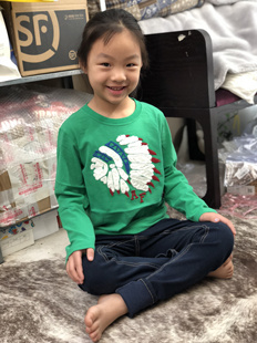 男女童春秋多色多款AF美单立体贴布精梳全棉柔软吸汗圆领长袖T恤