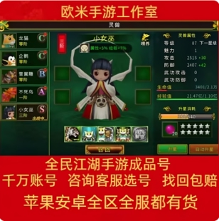 全民江湖手游成品号高战高氪医生邪枪邪剑正刀小巫女时装贪玩账号