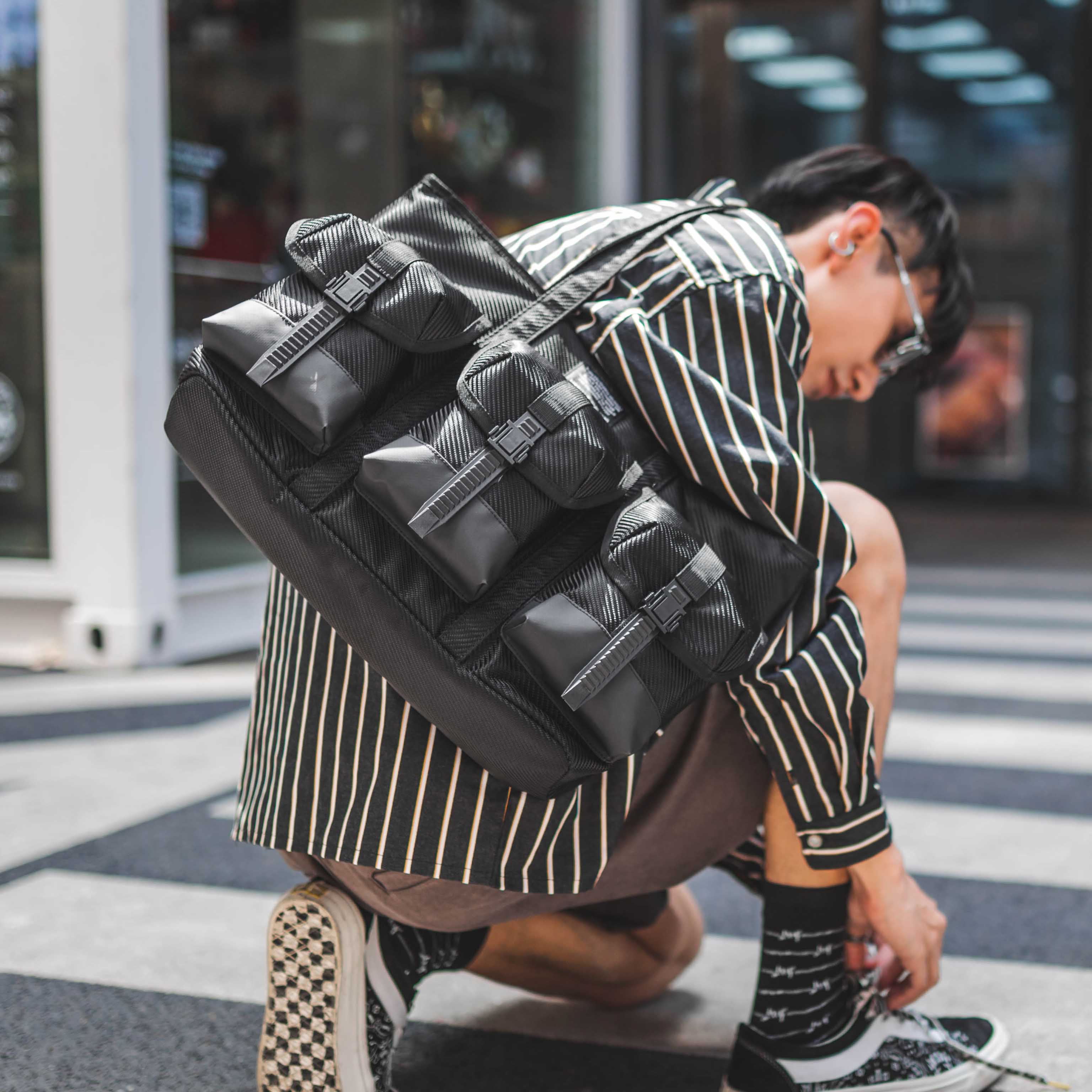 imipack碳纤纹暗黑风男女托特包