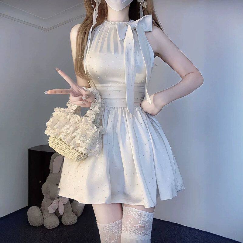夏新款甜美胖mm法式纯欲辣妹无袖连衣裙富家千金收腰显瘦a字短裙