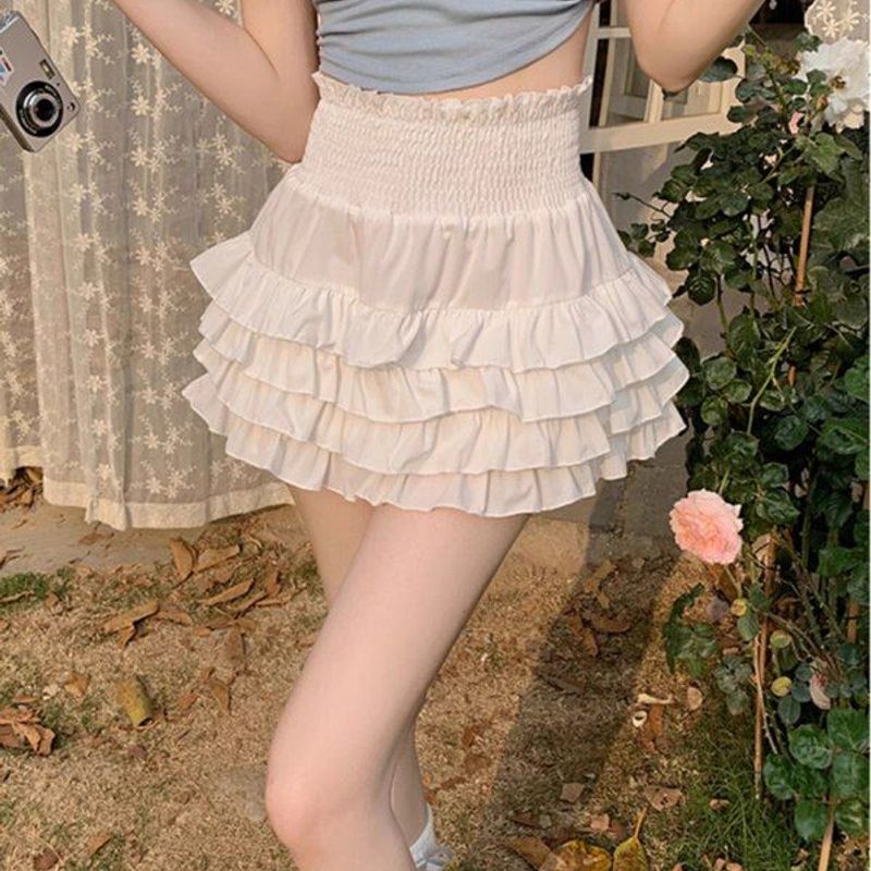 甜美白色半身裙春季2024新款芭蕾风小众高腰蛋糕短裙