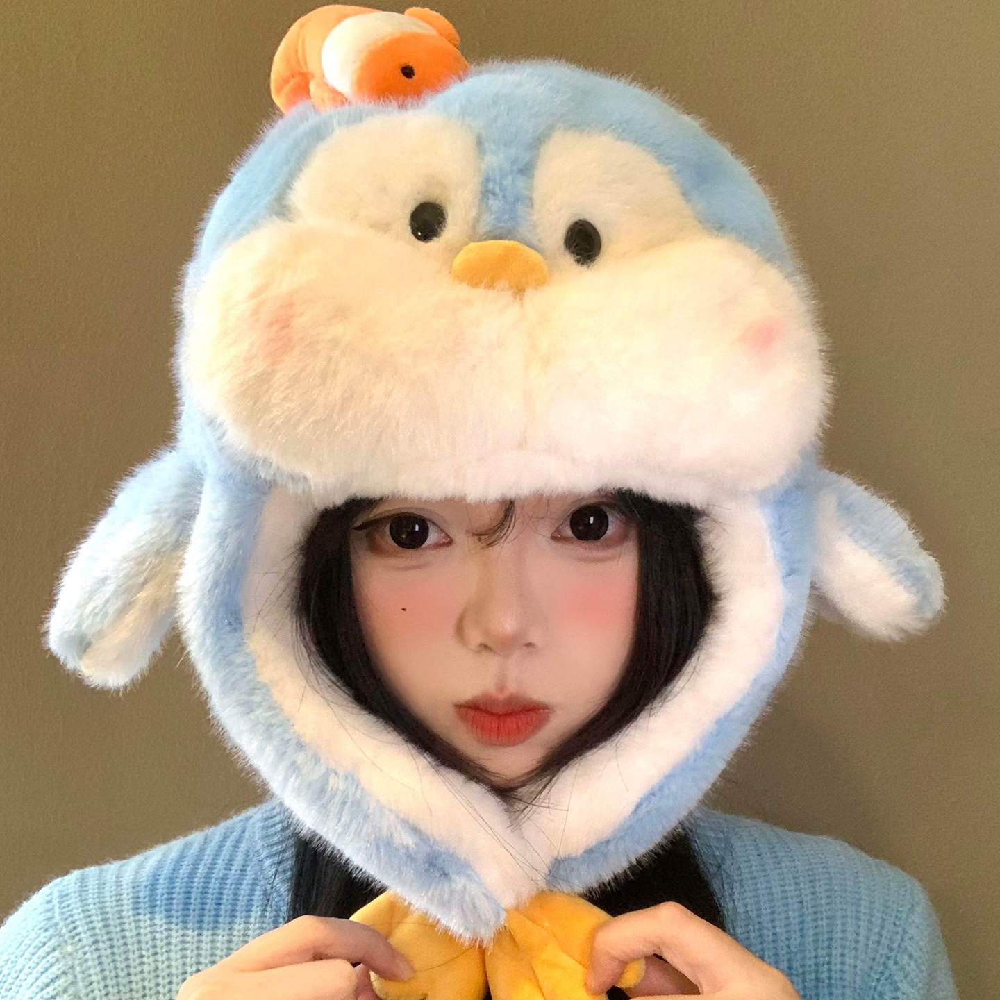 可爱小企鹅毛绒雷锋帽甜美显脸小