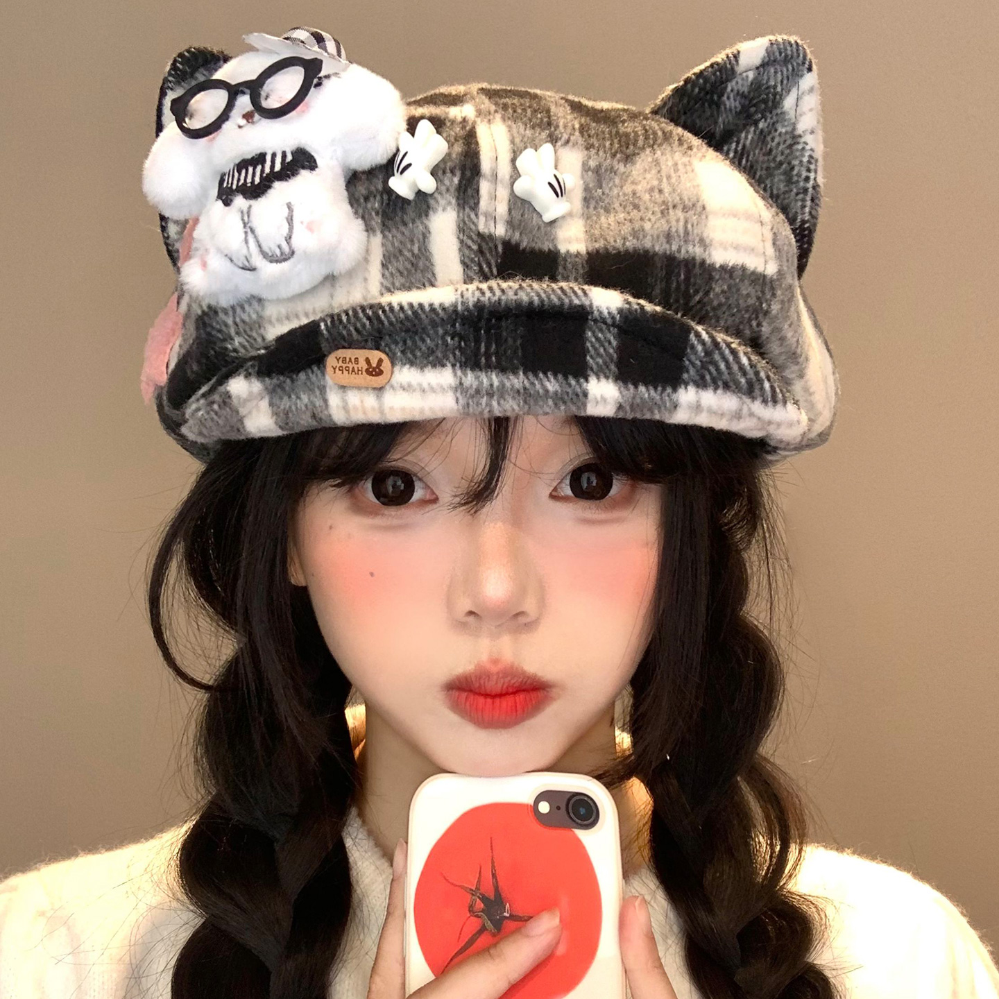 日系原创亚文化小狗猫耳贝雷帽女