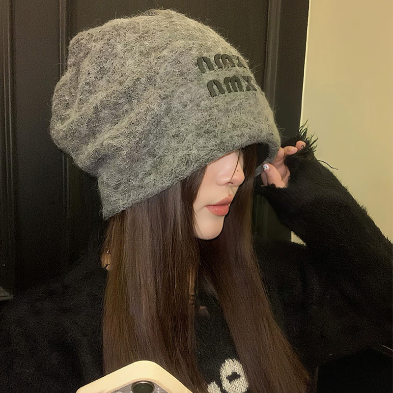 灰色堆堆帽女秋冬2025新款宽松