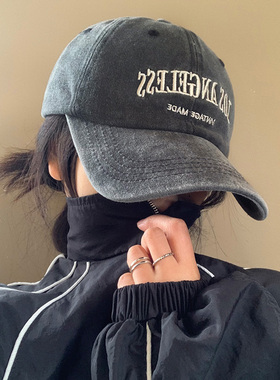 水洗牛仔棒球帽女2025新款美式大头围鸭舌帽宽帽檐显脸小灰色帽子