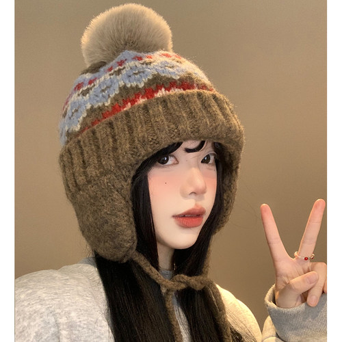 费尔岛风护耳针织毛线帽