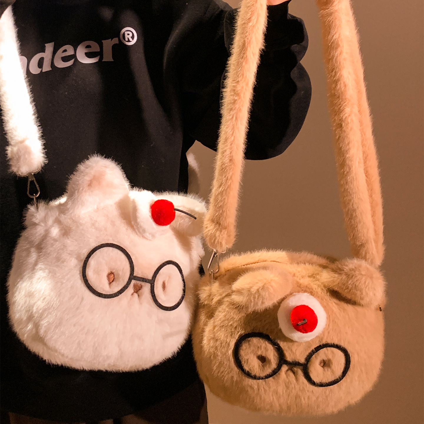 可爱眼镜小熊毛绒包包手提背包