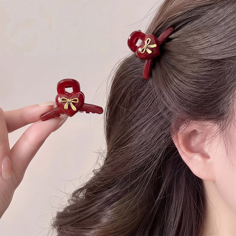 酒红色爱心蝴蝶结小抓夹女高级感发夹边夹侧边碎发刘海夹新年头饰,饰品/流行首饰/时尚饰品新,发饰,淘宝优惠券,粉丝福利购,淘宝优惠卷