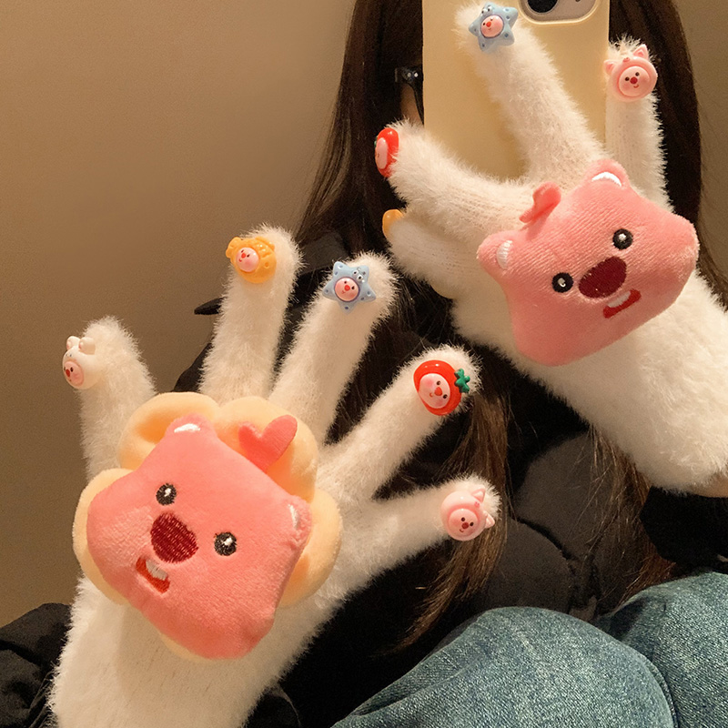 可爱小海狸loopy分指可触屏手套