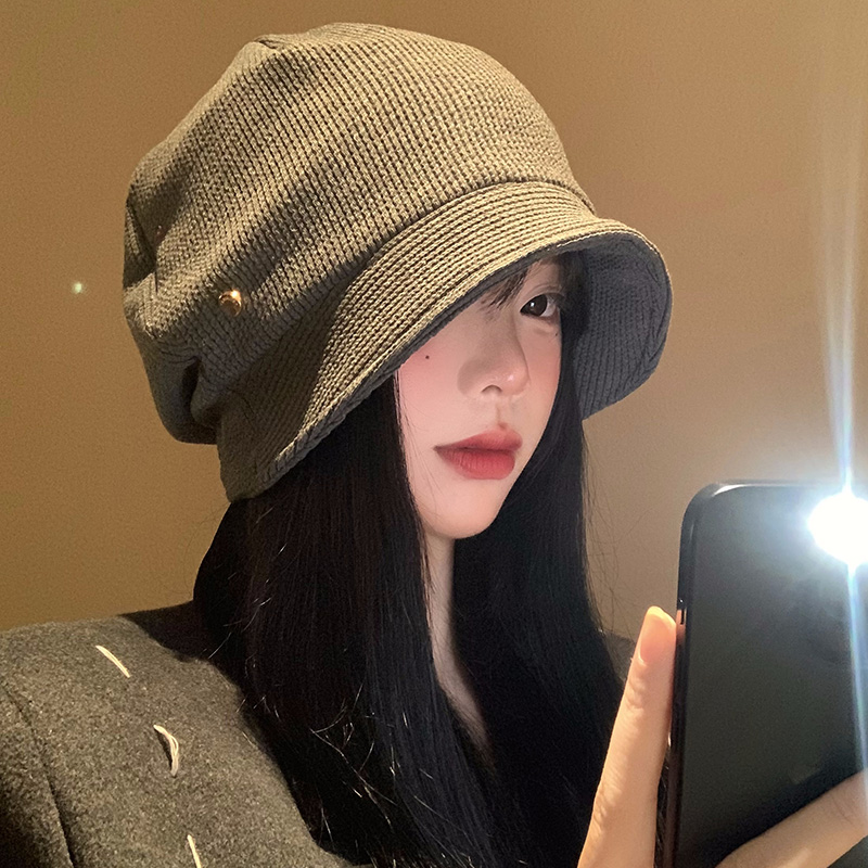 韩版高级感灰色堆堆帽
