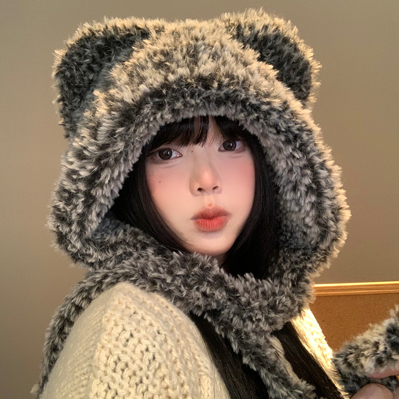 可爱小熊耳朵针织护耳帽显脸小