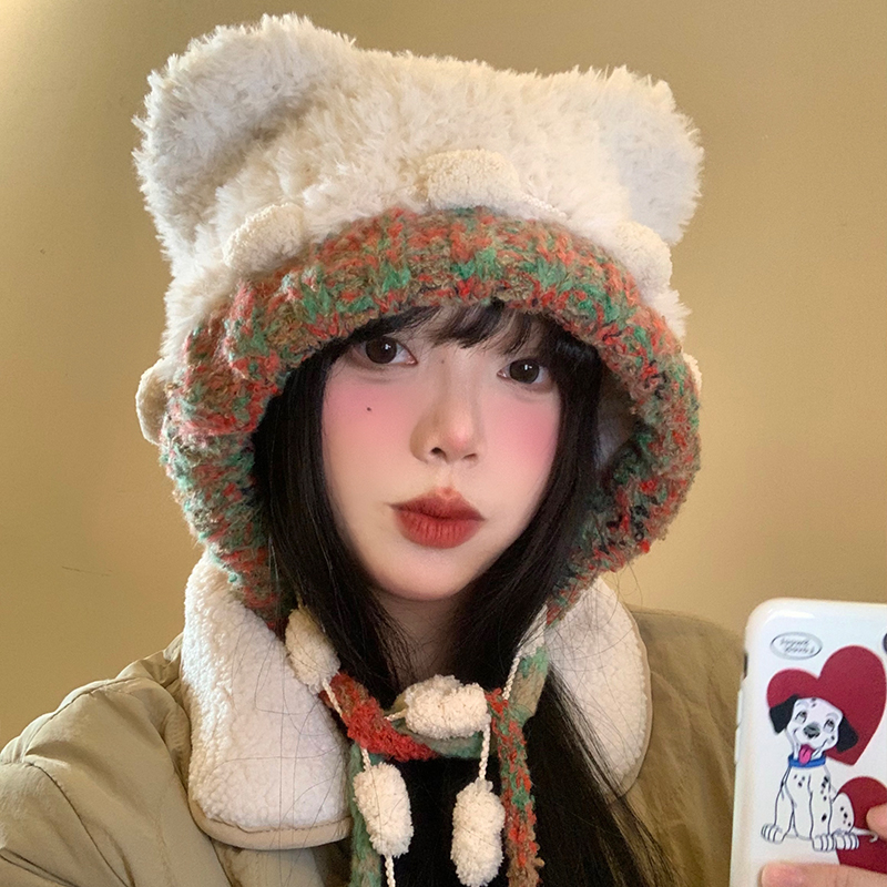 宝茵菲可爱小熊毛绒针织帽