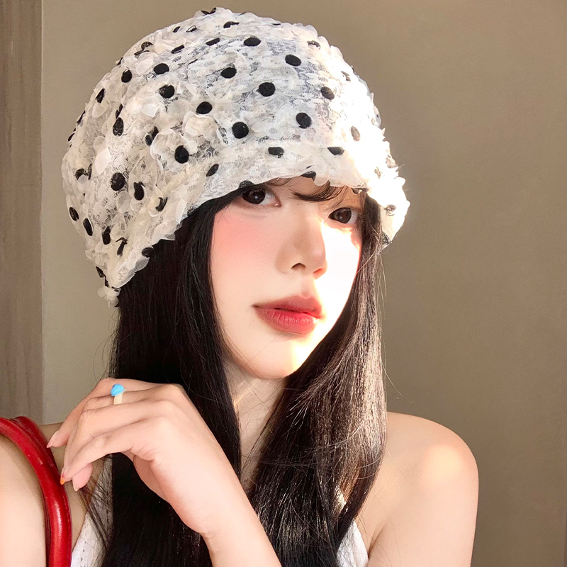 波点蕾丝堆堆帽女春夏季薄款透气