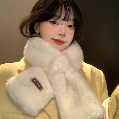 仿獭兔毛交叉围巾女冬季