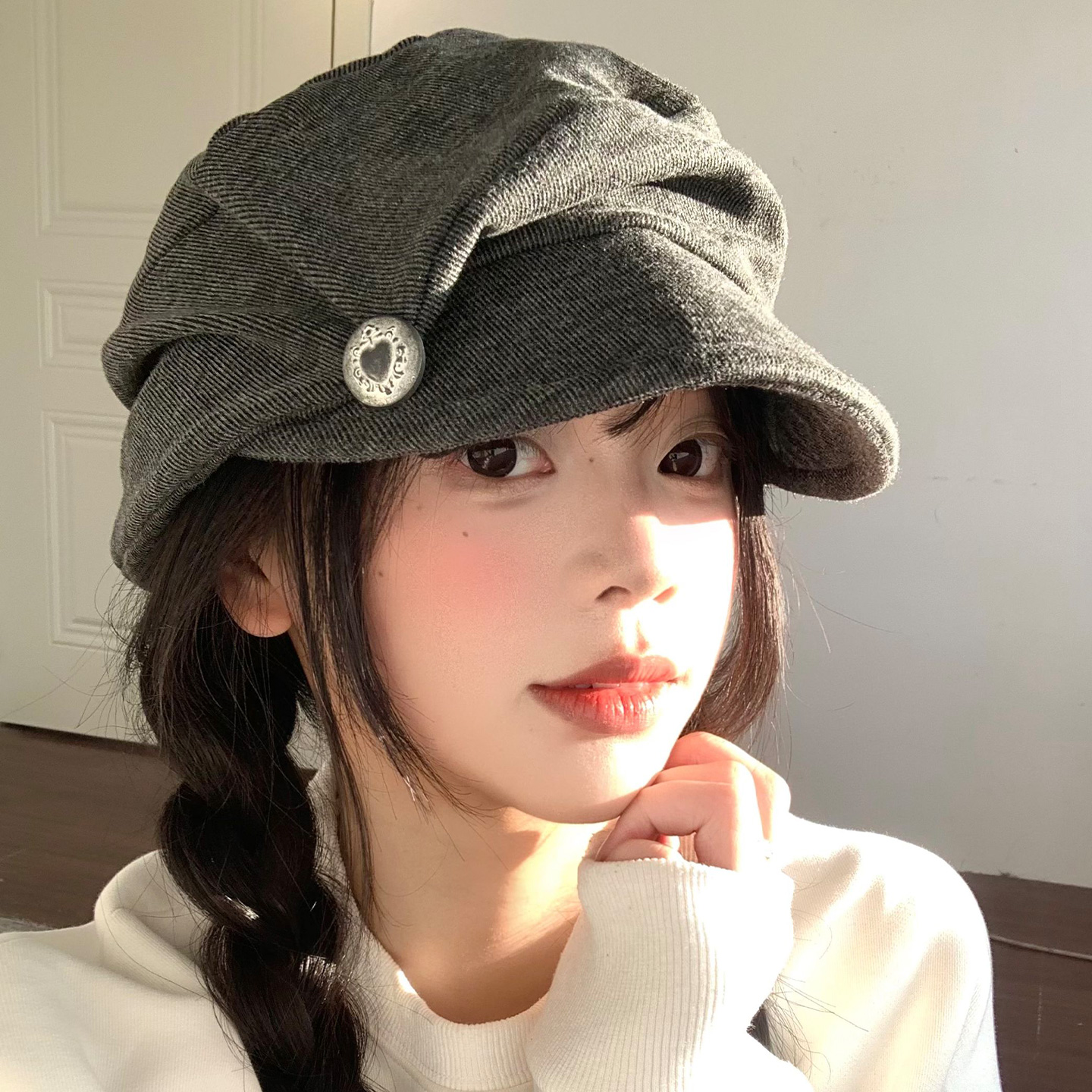 复古褶皱贝雷帽女日系百搭显脸小