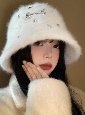 兔毛渔夫帽女秋冬季显脸小