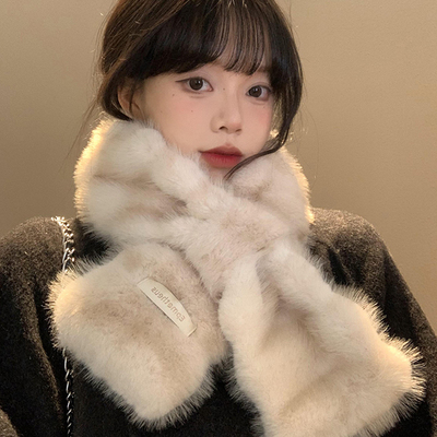 仿獭兔毛交叉高级感围巾女