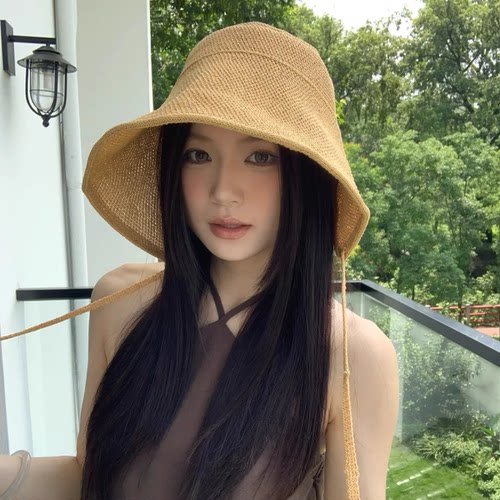 日系棉麻草帽女夏季海边沙滩度假