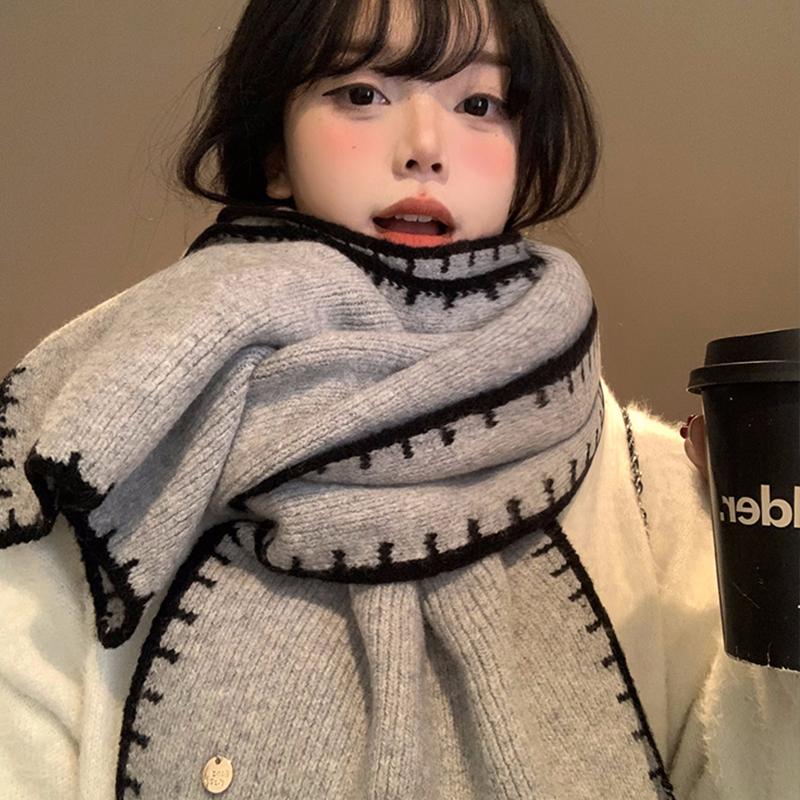 灰色高级感锁边围巾女秋冬季