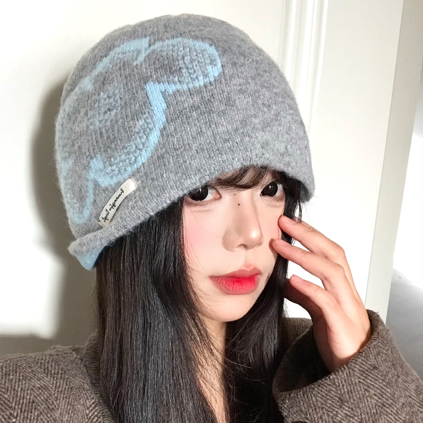 花朵针织包头帽女秋冬百搭显脸小