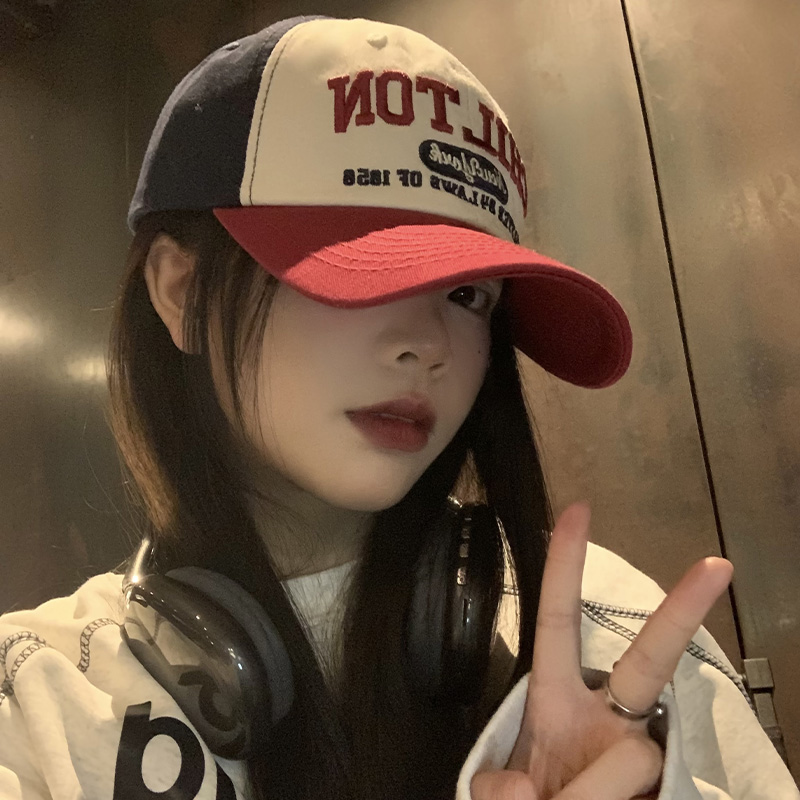 大头围美式撞色棒球帽女拼色显脸小鸭舌帽百搭宽帽檐大脸软顶帽子