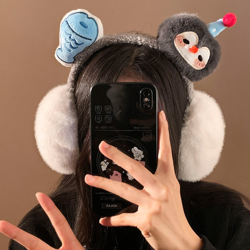可爱小鱼企鹅毛绒耳罩女冬季加绒