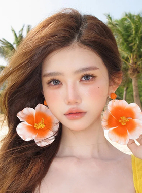 海边度假风橙色大花朵耳环女2026新款夸张独特漂亮高级感耳钉耳饰