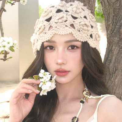 手工钩花镂空针织帽子女夏季薄款