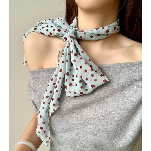 高级感气质波点丝巾春夏薄款复古