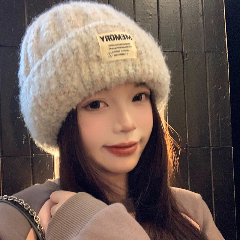 毛线帽女秋冬季韩版显脸小百搭保暖毛绒针织帽日系大头围护耳帽子
