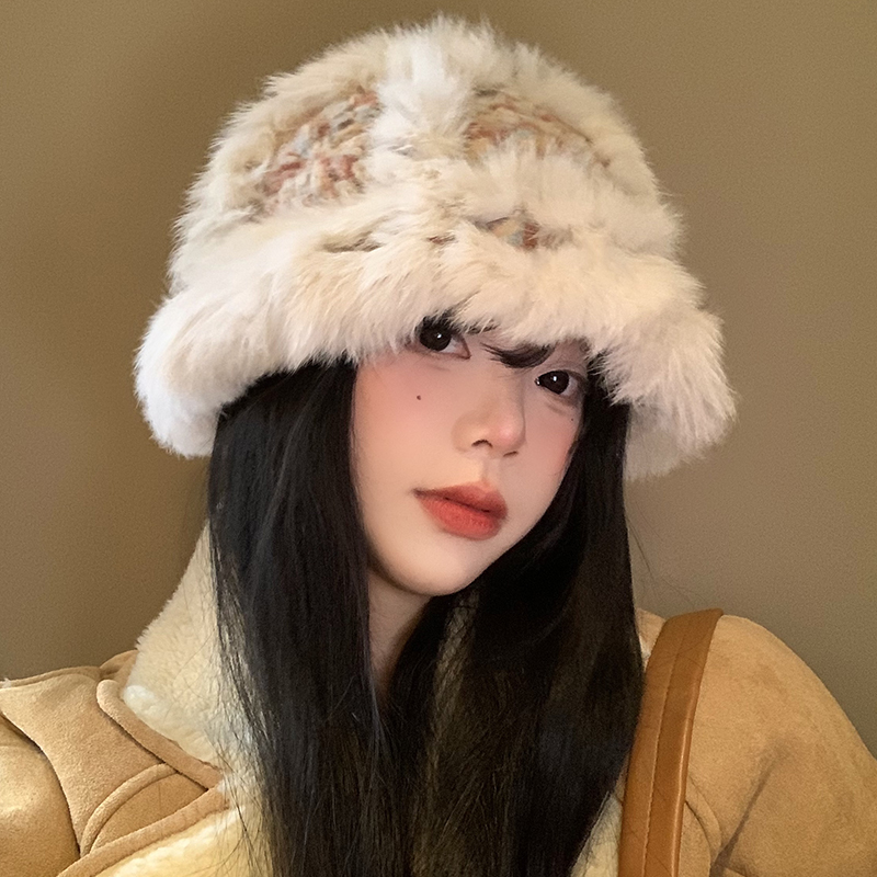 兔毛手工针织渔夫帽女冬季