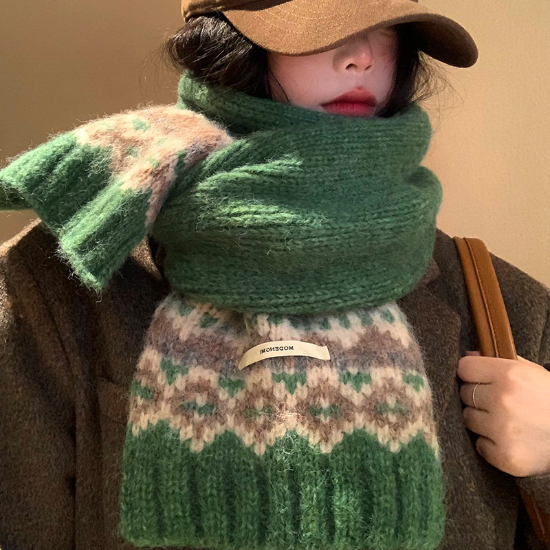 费尔岛绿色针织毛线围巾女冬季2024新款圣诞氛围加厚保暖防寒围脖,服饰配件/皮带/帽子/围巾,围巾/丝巾/披肩,淘宝优惠券,粉丝福利购,淘宝优惠卷