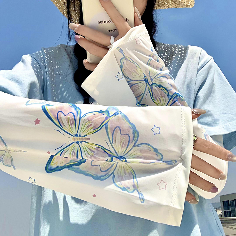 蝴蝶冰丝防晒袖套女夏季防紫外线大码宽松遮阳冰袖骑行开车护手臂