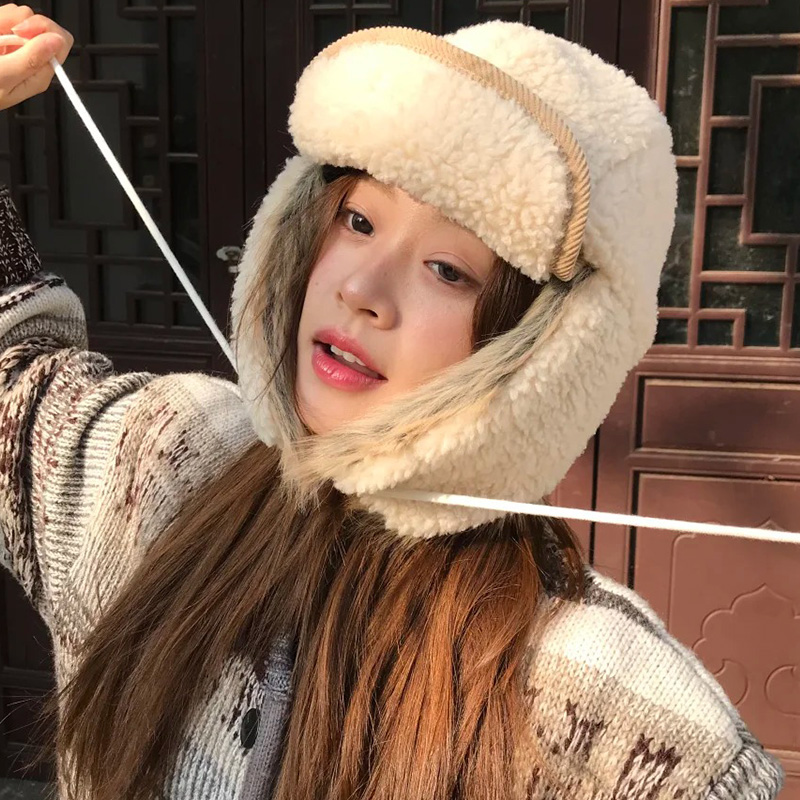 羊羔毛绒雷锋帽女冬季加绒加厚