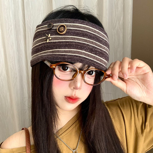条纹纽扣发带女2026新款美式小众