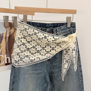 花朵镂空针织三角巾屁帘女2026新款高级感头巾叠穿半身裙百搭裙帘