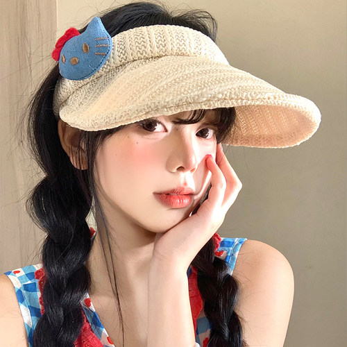 可爱Kitty猫空顶草帽女夏季遮阳