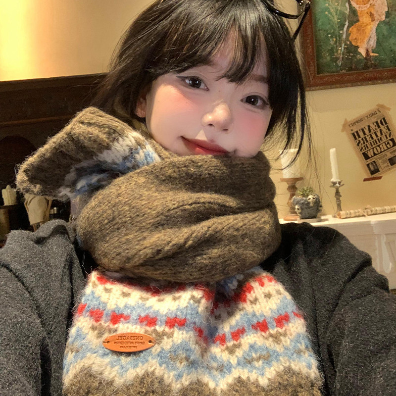 费尔岛风针织围巾女冬季
