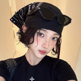 美式 复古朋克风包头头巾女y2k甜酷辣妹风街头潮流方巾多功能丝巾