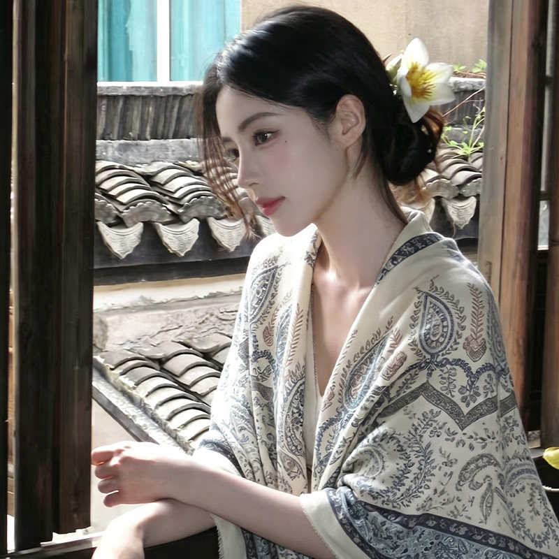 民族风披肩外搭女棉麻春夏防晒云南旅游拍照围巾丝巾大方巾空调房